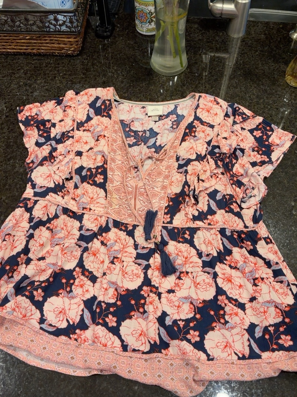 Knox Rose XXL Floral Boho Top – Navy & Peach – Great Condition